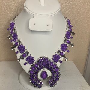 WESTERN Purple Grape Squash Blossom Floral Southwestern Necklace
